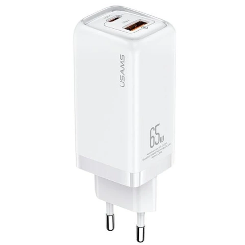Настінний зарядний пристрій USAMS 1xUSB-C 1xUSB T47 65W PD Fast Charging Super Si білий/білий CC153TC02 (US-CC153)