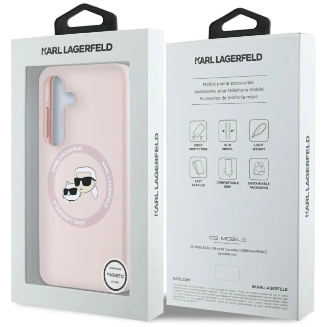 Samsung Galaxy S25 Plus Case Pink Karl Lagerfeld Silicone Double Heads And Circle MagSafe