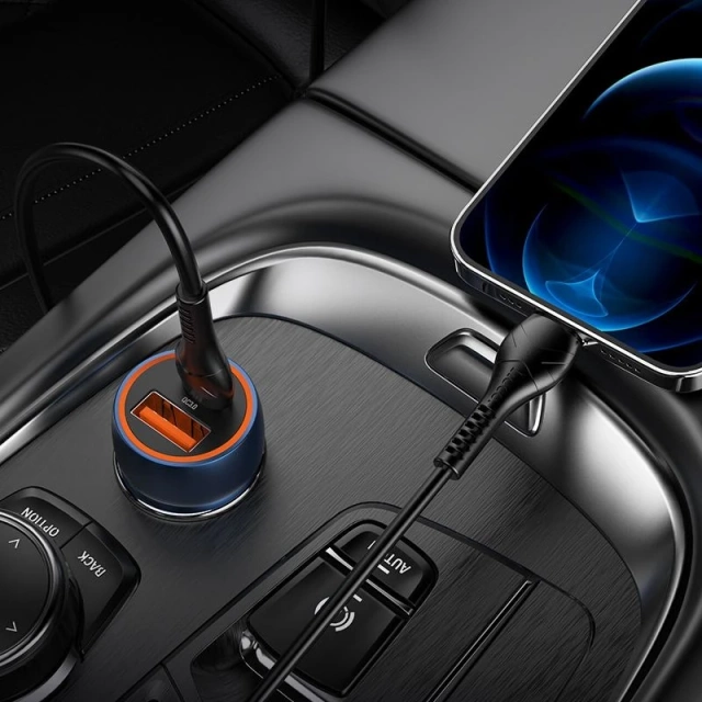 HOCO nabíjačka do auta USB A typ C kábel typu C do Lightning PD QC3.0 3A 20W Z46A modrý