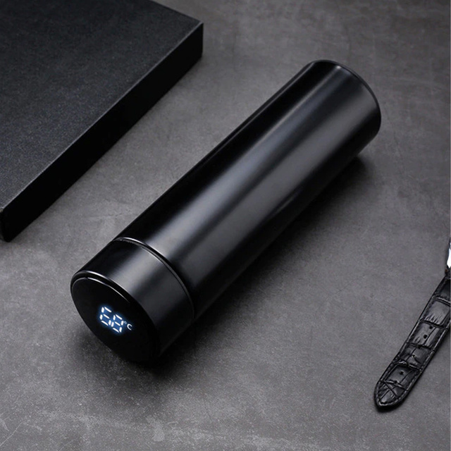 Thermal mug thermos Smart Bottle LED Water bottle 500ml Black Washing brush