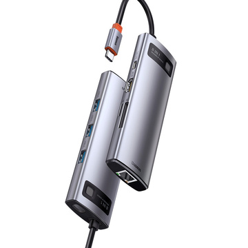Hub 8w1 Baseus Metal Gleam Series, USB-C až 3x USB 3.0 HDMI USB-C PD Ethernet RJ45 microSD/SD