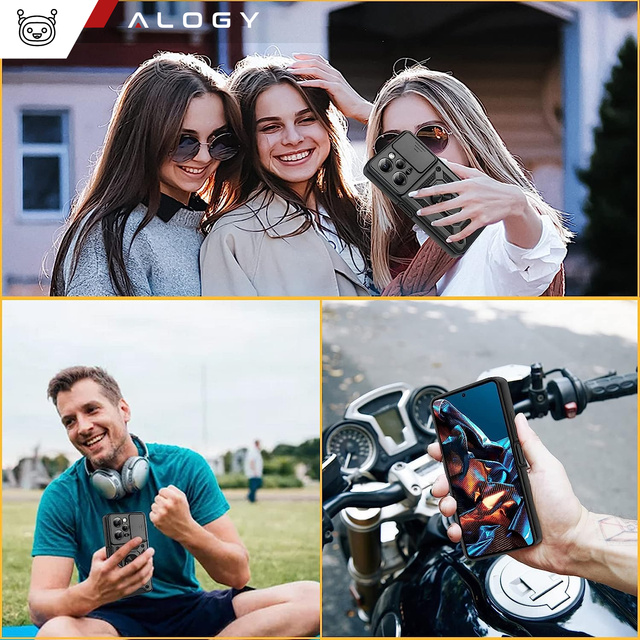 Ochranné puzdro Alogy Camshield Stand Ring s krytom fotoaparátu pre Xiaomi Poco X5 Pro 5G / Redmi Note 12 Pro 5G čierne sklo