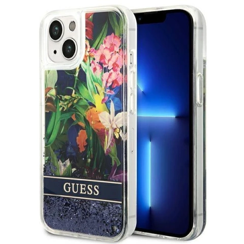 Etui Guess GUHCP14SLFLSB до Apple iPhone 14 6,1" niebieski/синій твердий чохол Flower Liquid Glitter