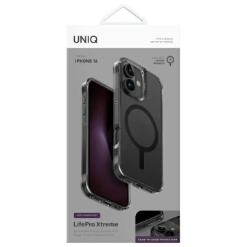 Etui UNIQ LifePro Xtreme do iPhone 16 6,1" Magclick Charging Czarny/Frost Smoke