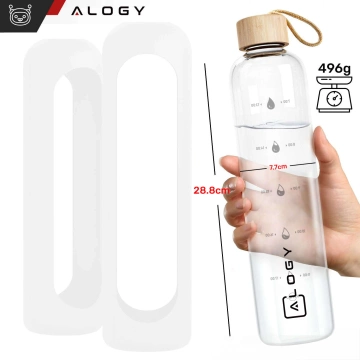Velká skleněná láhev láhev na vodu láhev na pití nápojů Alogy Motivační odměrka 1l 1000ml silikonové pouzdro Bílé