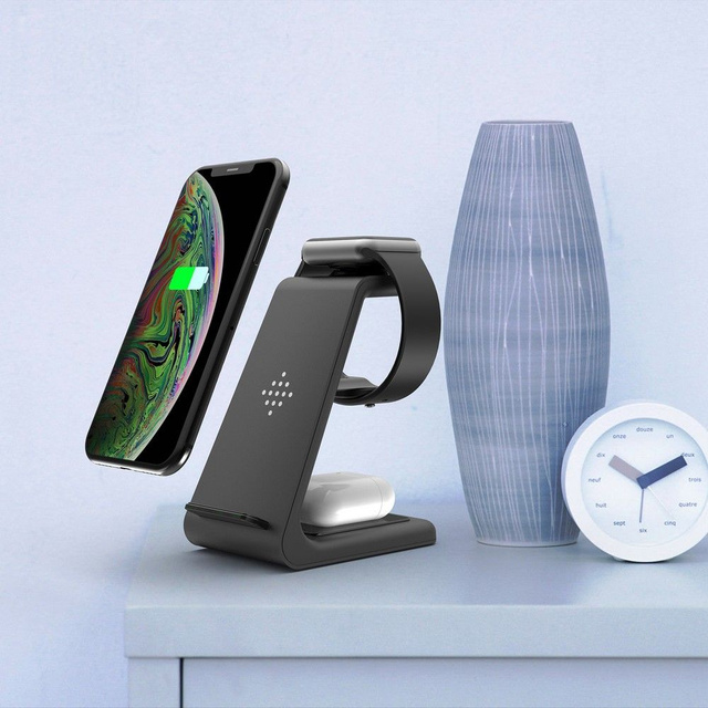 Nabíječka A8 3v1 Wireless Charger Black dokovací stanice