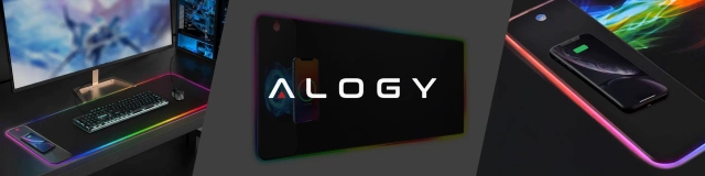 Alogy QiGlow Pro Desk Pad with RGB LED Lighting for Mouse, Keyboard, and Qi Charger for Phones. Anti-slip Protective Gaming Mat XL 80x30 cm Black.