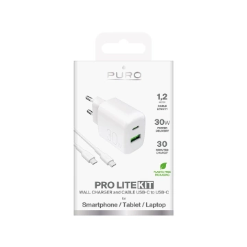 Ładowarka Puro PROLITE 30W USB-A/USB-C + kabel 1.2m – biała