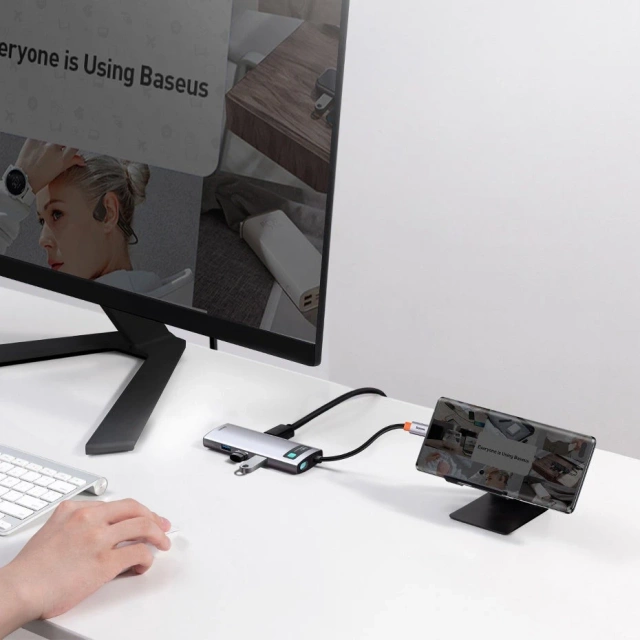 Baseus Metal Gleam Series multifunkční USB HUB 5v1 USB Type C PD 100W HDMI šedý (WKWG020013)