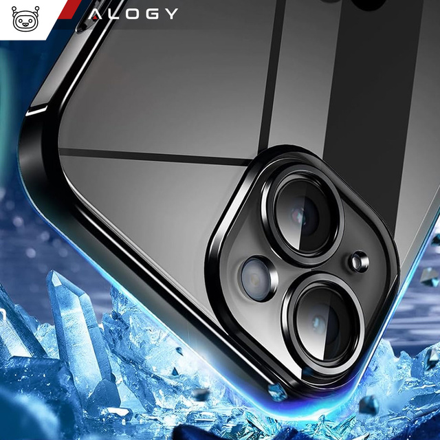 Puzdro MagSafe pre iPhone 15 Plus Glamour Luxury Slim Ring Cover Alogy Black Transparent