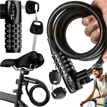 Bike lock, bike lock, strong cable, 120 cm, Alogy bike lock, code, key, black