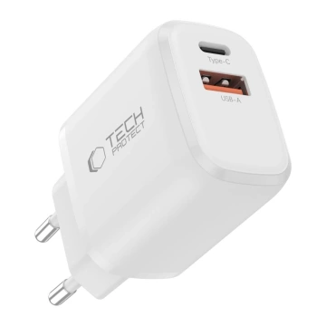 Ładowarka Tech-Protect NCA20 20W PD QC3.0 + Kabel USB-C Biała