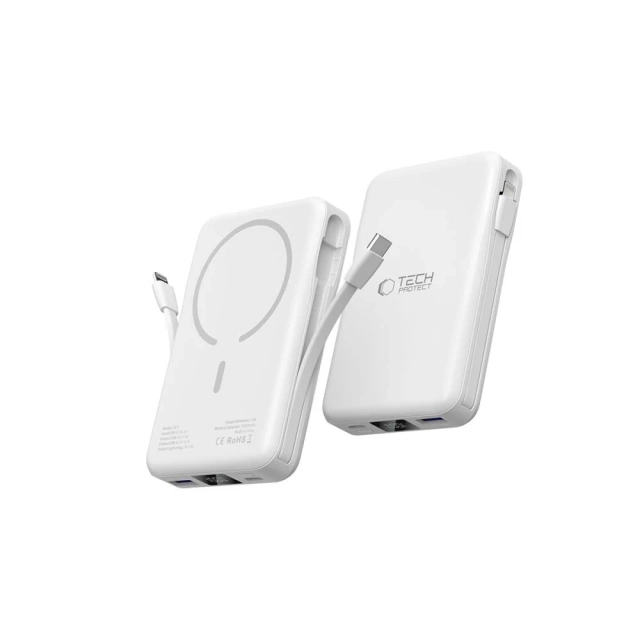 Magnetická power banka s káblom PB31 Lifemag Magsafe Power Bank 10000 mAh (Type C Lightning) Biela