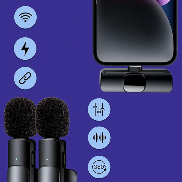 2x бездротових петличних мікрофонів USB-C типу C Android iOS для телефону Планшет Невеликі мікрофони Набір із двох мікрофонів