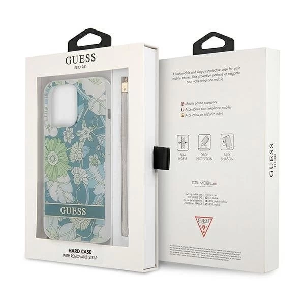 Guess GUHCP13XHFLSN iPhone 13 Pro Max 6,7" zielony/zelené pevné pouzdro Flower Strap