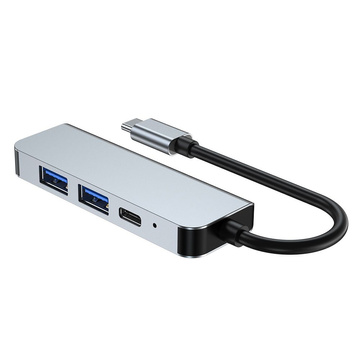 Hub adaptér 2x USB-A HDMI USB-C V2-HUB 4w1 USB-C sivá