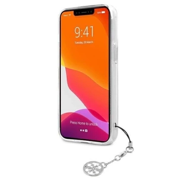 Guess GUHCP13SKB4GGR iPhone 13 mini 5,4" Transparentes Hardcase 4G Grey Strap Charm