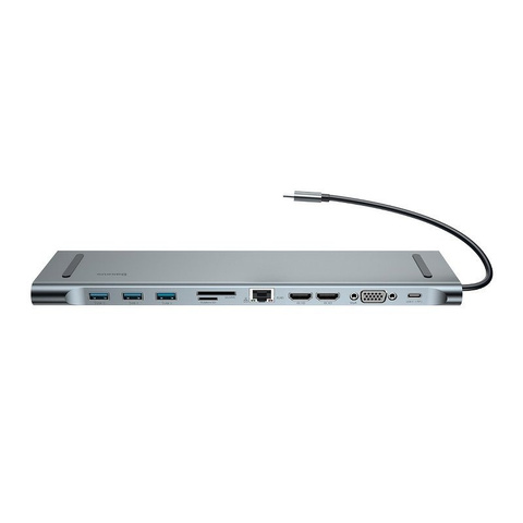 Адаптер 11w1 Baseus Enjoyment, HUB USB-C до 2x HDMI, 3x USB 3.0, VGA, RJ45, USB-C PD, SD/microSD, роз'єм 3,5 мм