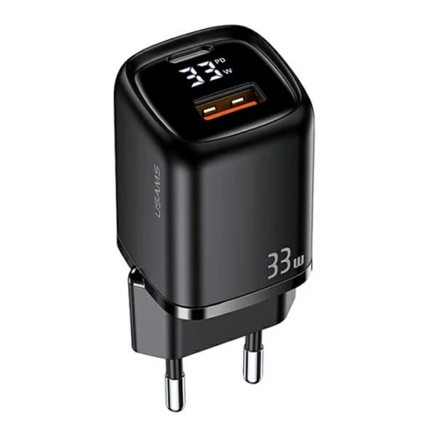 USAMS Nástěnná nabíječka 1x USB-C 1x USB T46 33W (pouze hlava) PD3.0 QC3.0 Fast Charging černá/černá CC152TC01 (US-CC152)