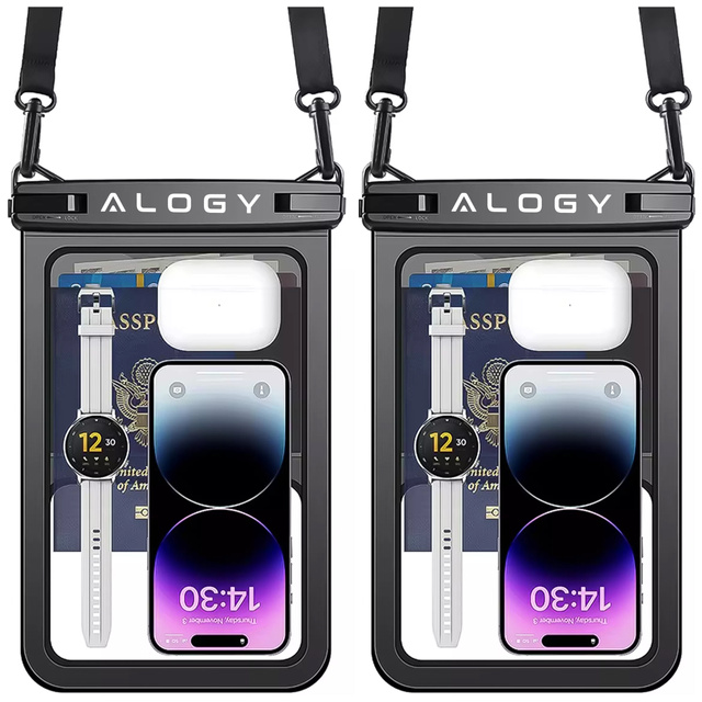 2x Etui wodoodporne wodoszczelne IPX8 na telefon 6.7" podwójne Case futerał Alogy Waterproof Czarne
