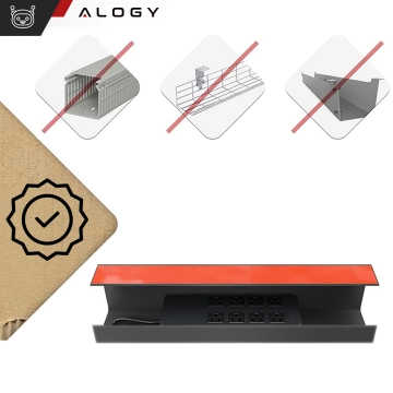 Organizér kabelů pod desku stolu, police na kabely, kabelové lišty, deska, stůl Alogy, 55 cm, černá