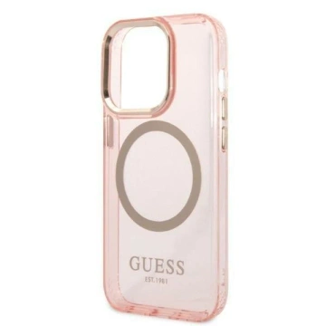 Etui Guess GUHMP14LHTCMP pre Apple iPhone 14 Pro 6,1" ružové/ružové pevné puzdro Gold Outline Translucent MagSafe