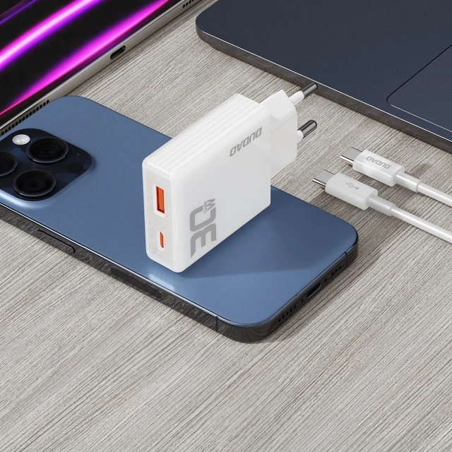 Dudao A30EUT GaN настінний зарядний пристрій 30 Вт USB-A / USB-C кабель USB-C - USB-C - білий