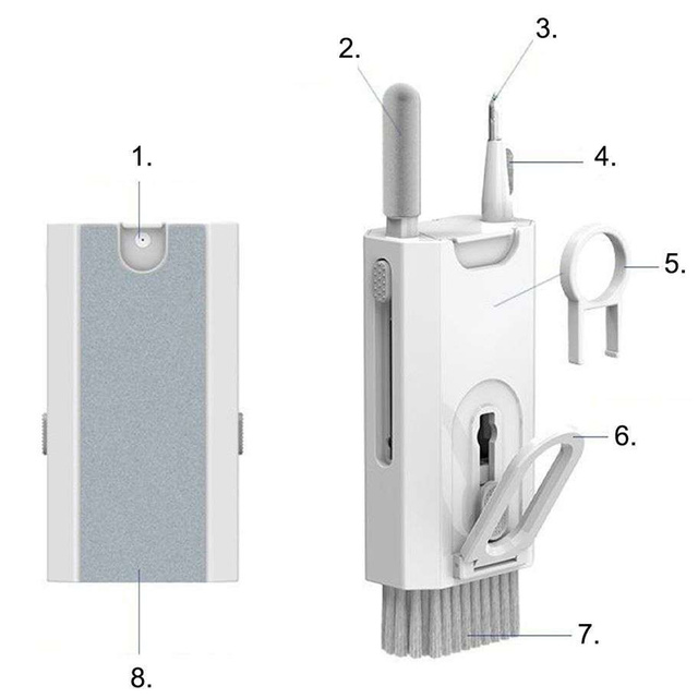 Багатофункціональний очищувач Alogy Cleaner Set 8in1 headphone keyboard screen cleaning kit для телефонів, планшетів, ноутбуків, комп'ютерів White