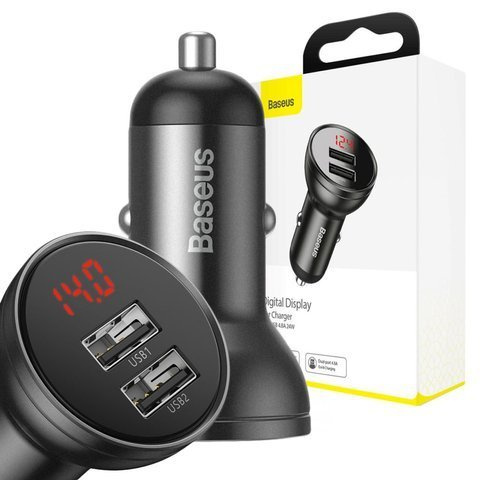 Baseus autonabíjačka 2x USB LED 4,8A 24W šedá