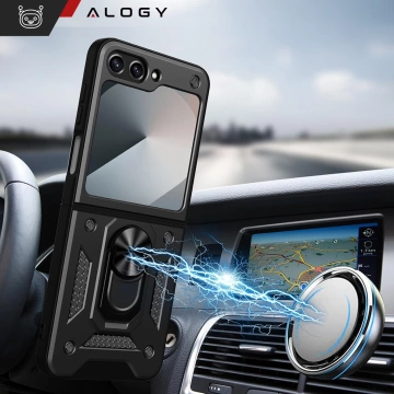 Case for Samsung Galaxy Z Flip 6 Armored Case Stand Ring Finger Ring Cover Alogy Black