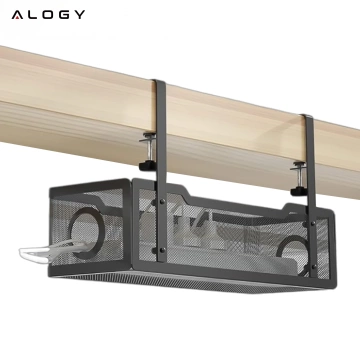 Organizér na káble pod stolovú dosku, polica na káble, káblové lišty, stolová doska, kovový stôl, Alogy 34cm Čierna