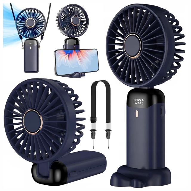 Fan Fan Handheld Fan Wireless Alogy Desktop Portable Handheld with Phone Holder USB-C Navy Blue