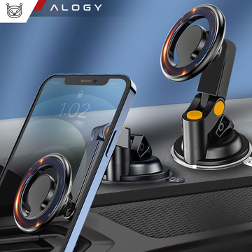 Магнітний автомобільний тримач для телефону в машину, автомобіль, вікно, кабіну, приладову панель, телефон, Mag Safe Alogy, чорний