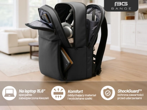 Bange wasserdichter Rucksack für 15,6-Zoll-Laptop, Stadtreisender, 45 x 30 x 16 cm, für Arbeit, Flugzeug, Herren, Damen, mit USB-Anschluss Schwarz