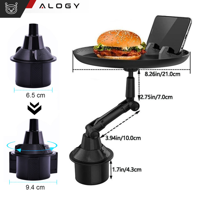 Travel car table tray tray phone holder car food Alogy Cup Holder Black