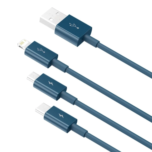 Кабель USB 3w1 Baseus Superior Series, USB до micro USB / USB-C / Lightning, 3.5A, 1.2m (niebieski)