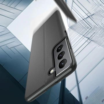 Elegantní flipový kryt Eco Leather View Case s funkcí stojánku pro Samsung Galaxy S22 (S22 Plus) modrý