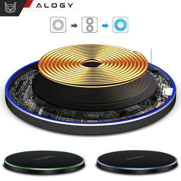 QI bezdrátová indukční nabíječka 20W rychlá LED Alogy kulatý silný USB-C kabel Černý