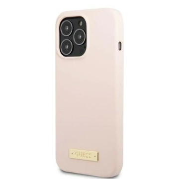 Etui Guess GUHMP13LSPLP pro Apple iPhone 13 Pro / 13 6,1" różowy/růžové pevné pouzdro Silikonová deska s logem MagSafe