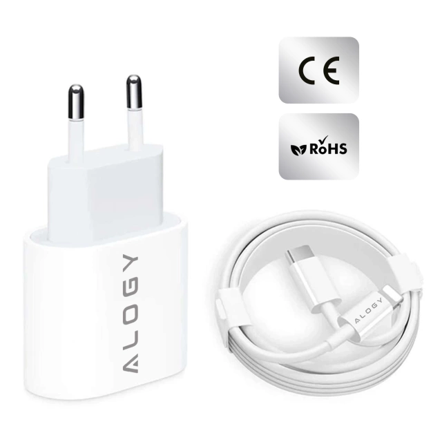 Rychlá nabíječka Alogy USB-C PD 20W. Lightning kabel 1m Bílá