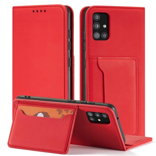 Magnet Card Case Case for Xiaomi Redmi Note 11 Cover Card Wallet Stand Red
