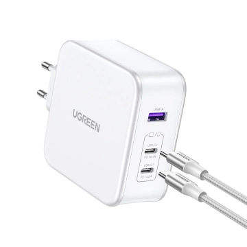 Ugreen Nexode GaN sieťová nabíjačka USB-A/2xUSB-C 140W kábel USB-C 1,5m - biely