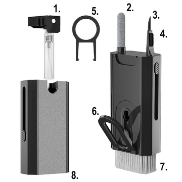 Багатофункціональний очищувач Alogy Cleaner Set 8in1 headphone keyboard screen cleaning kit for phones, laptop, computer Black