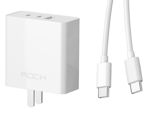 USB nástěnná nabíječka 2x USB-C Rock Gan EU / US USB-C kabel typu C