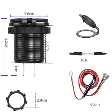 Світлодіодне гніздо для автомобільного зарядного пристрою Alogy Mini Car Charge For Motorcycle Adapter Power Adapter Connectors Alogy 2x USB QC 3.0 USB-C PD 60W