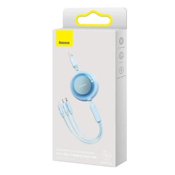 Baseus Bright Mirror 2 3v1 USB kábel, micro USB / Lightning / USB-C, plochý, 3,5 A, 1,1 m (modrý)