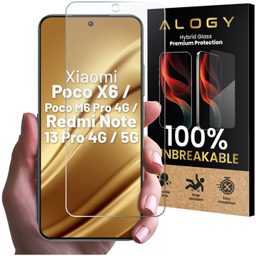 Hybridní sklo pro Xiaomi Poco X6 / Poco M6 Pro 4G / Redmi Note 13 Pro 4G / 5G kryt obrazovky Alogy Flexi Glass 9H Case Friendly Flat Screen Cover