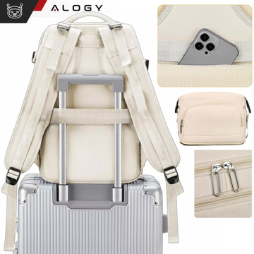 Damen-Reise-Laptop-Rucksack für Koffer, Gepäck, Flugzeug, Arbeit, Schule, 45 x 30 x 20 cm, Alogy Beige