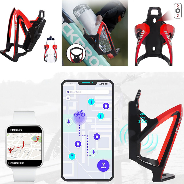 Water bottle basket, drink, water bottle, bicycle holder, universal water bottle holder, with space for Airtag, Black and red