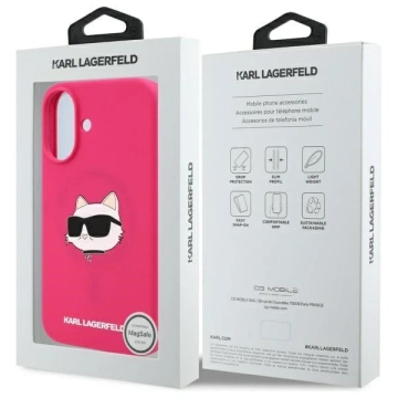 Karl Lagerfeld iPhone 16 6.1" Case Pink/Fuchsia Hardcase Silicone Choupette Head Print MagSafe